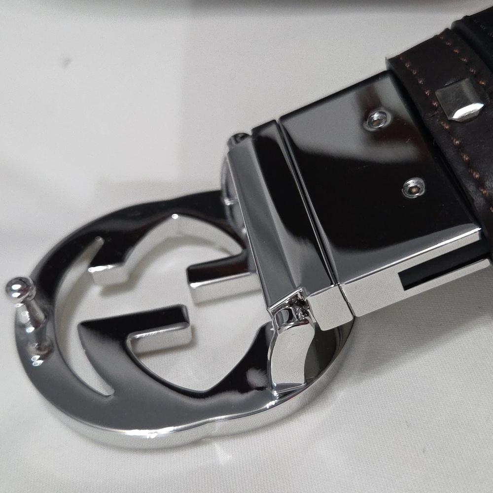 Gucci Reversible Black Brown Leather Belt with Silver Double G Buckle 32/34 - Picture 15 of 15